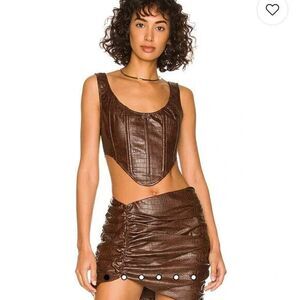 NEW By.DYLN Revolve Lias Corset Addy skirt chocolate brown crocodile leather Set